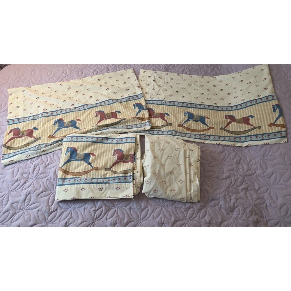 Vtg Cannon Rocking Horses‎ Full Size Cotton Blend Sheet Set With 2 Pillowcases